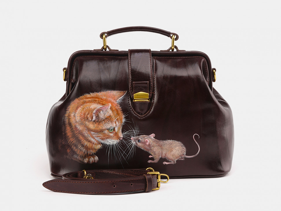 Женская кожаная сумка Alexander TS W0023 Brown Кот и мышь фото 1 &mdash; 2chemodana