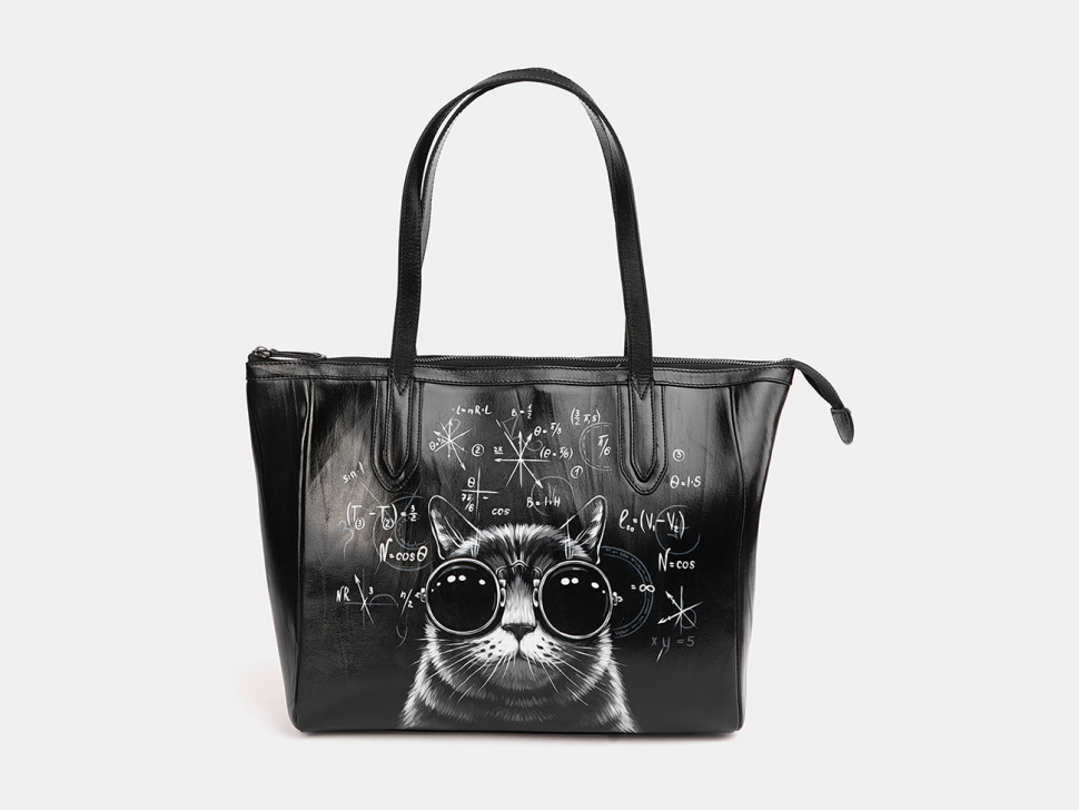Женская кожаная сумка Alexander TS W0043 Black Кот в очках фото 1 &mdash; 2chemodana