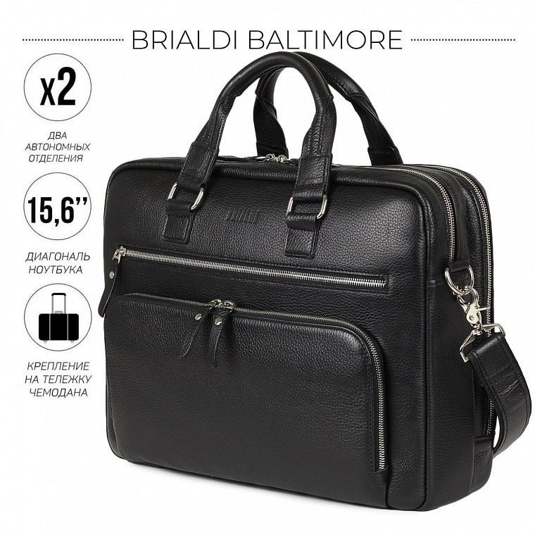 Мужская кожаная деловая сумка BRIALDI Baltimore BR44548IQ relief black фото 1 &mdash; 2chemodana