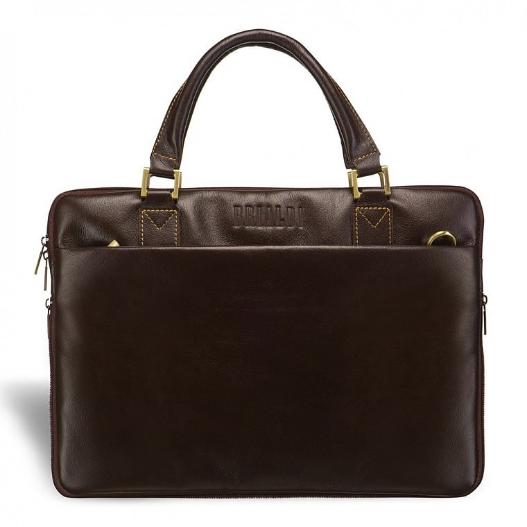 Мужская кожаная деловая сумка SLIM-формата BRIALDI Ostin BR02948DG brown фото 1 &mdash; 2chemodana